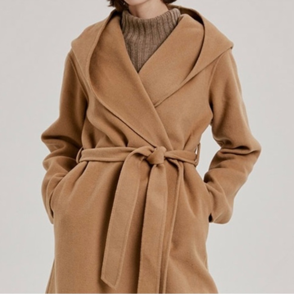 Cinzia Rocco Stylish Tan Hooded Wrap Coat